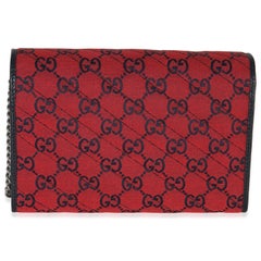 Gucci Red Blue Matelasse Diagonal Canvas GG Marmont Chain Wallet
