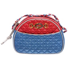 Gucci Red Blue Metallic Quilted Leather Mini Dome Trapuntata Crossbody Bag