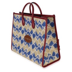 Gucci Red Blue Multicolor 'The Hamptons' GG Raffia Large Tote