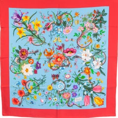 GUCCI red blue silk FLORA SNAKE Print Scarf