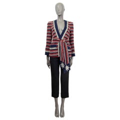 GUCCI red blue white cotton 2018 CRYSTAL STRIPED BELTED BOUCLE Jacket 40 S