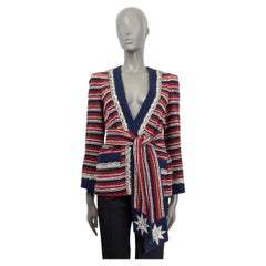 GUCCI rosso blu bianco cotone 2018 CRYSTAL STRIPED BELTED BOUCLE Giacca 40 S. White