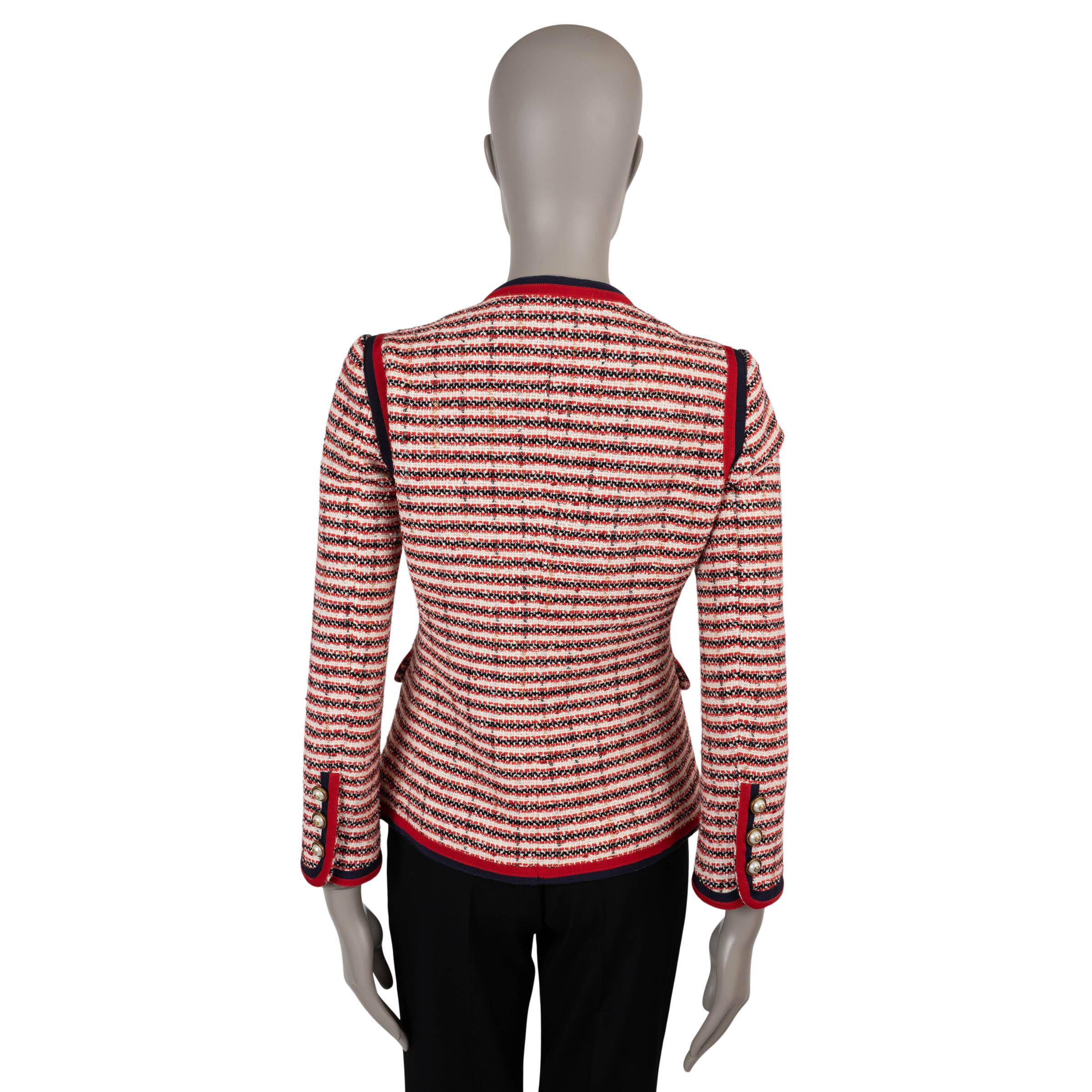 Marrone GUCCI rosso blu bianco cotone 2018 Giacca LUREX TWEED A STRISCE 42 M. in vendita