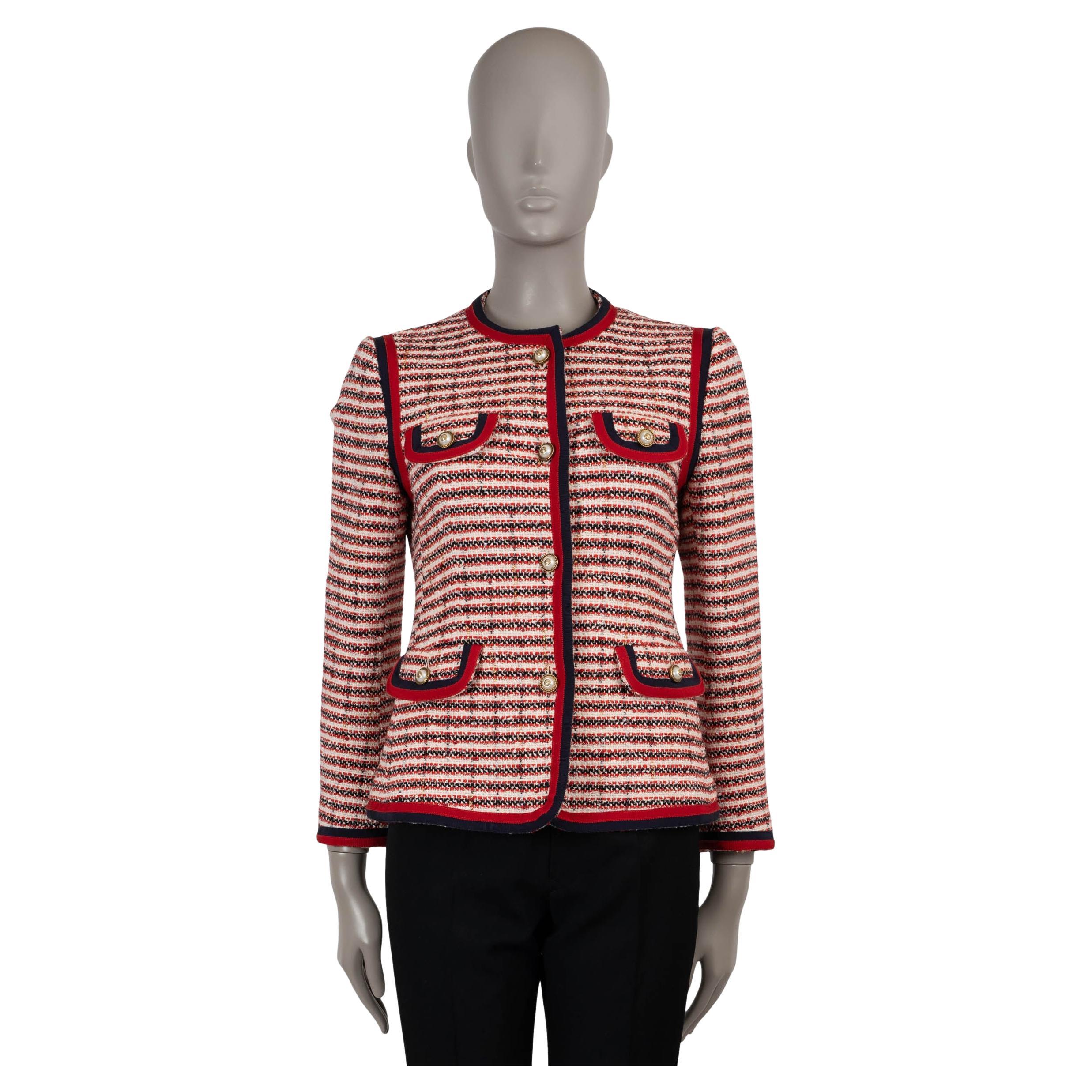 GUCCI red blue white cotton 2018 STRIPED LUREX TWEED Jacket 42 M