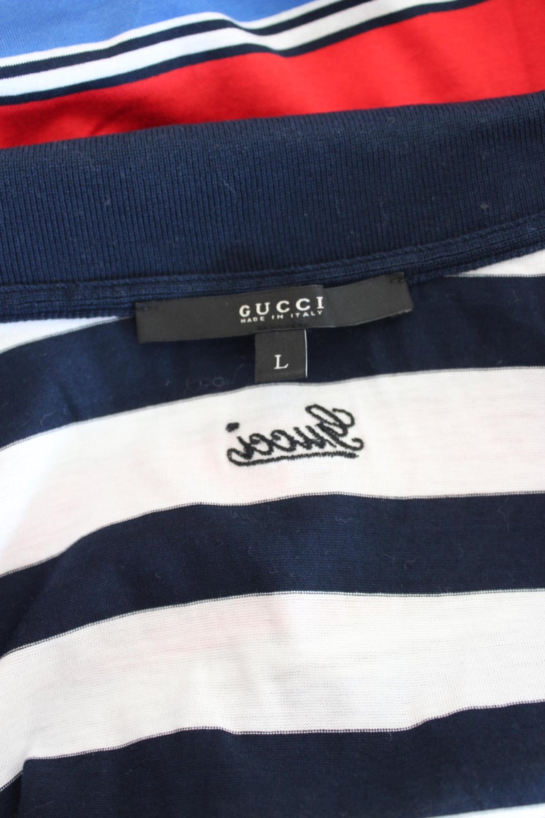Gucci Red Blue White Cotton Pinstrip Polo Shirt at 1stDibs | red white ...