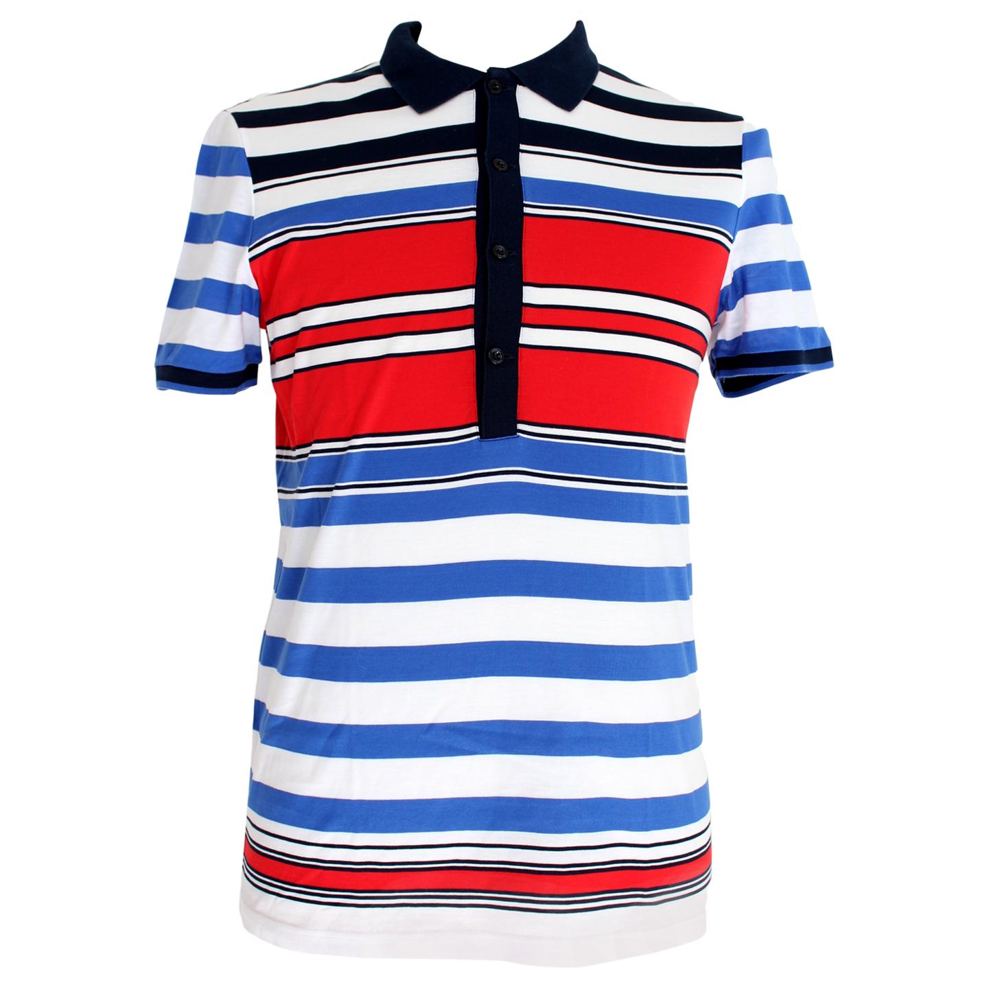 Gucci Red Blue White Cotton Pinstrip Polo Shirt
