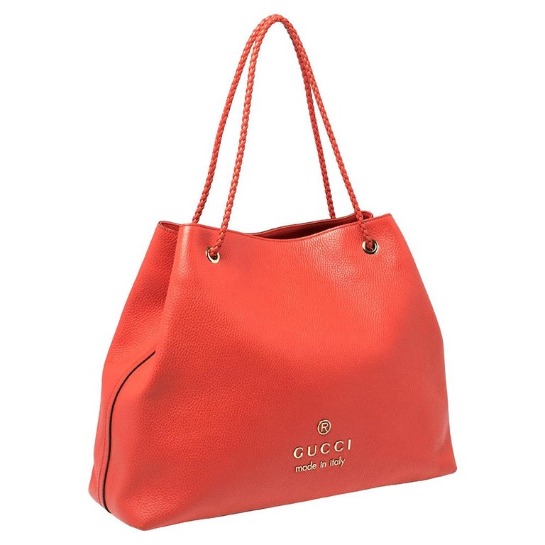 Gucci Red Braided Handle Leather Large Gifford Tote at 1stDibs