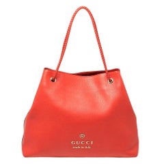 Gucci Red Braided Handle Leather Large Gifford Tote