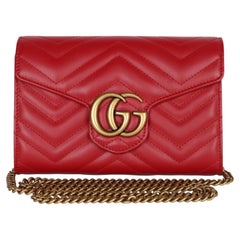 Gucci Red Calfskin GG Marmont Wallet on a Chain, Excellent Condition