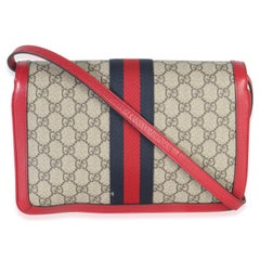 Gucci Red Calfskin GG Supreme Canvas Medium Margaret Shoulder Bag