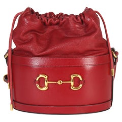 Gucci Red Calfskin Horsebit 1955 Drawstring Bucket Bag
