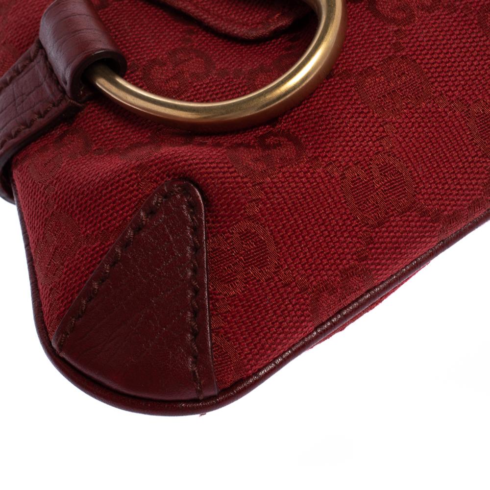 Gucci Red Canvas and Leather Horsebit Shoulder Bag 6