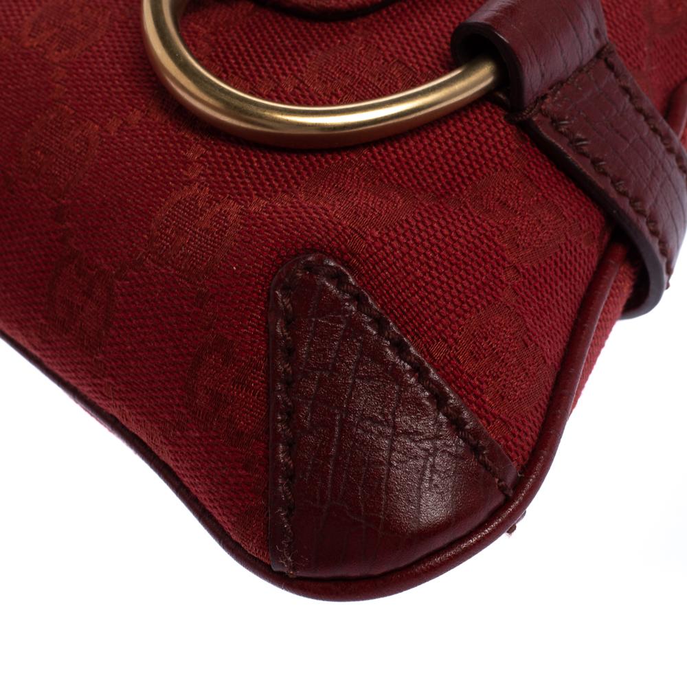 Gucci Red Canvas and Leather Horsebit Shoulder Bag 3