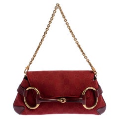 Gucci Red Canvas and Leather Horsebit Shoulder Bag