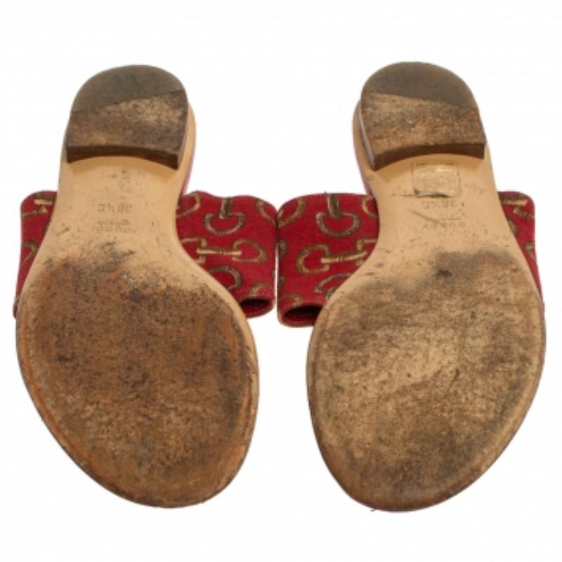 Brown Gucci Red Canvas And Leather Thong Flats Sandals Size 36.5 For Sale