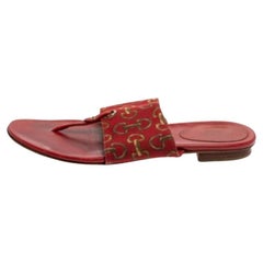 Gucci Red Canvas And Leather Thong Flats Sandals Size 36.5