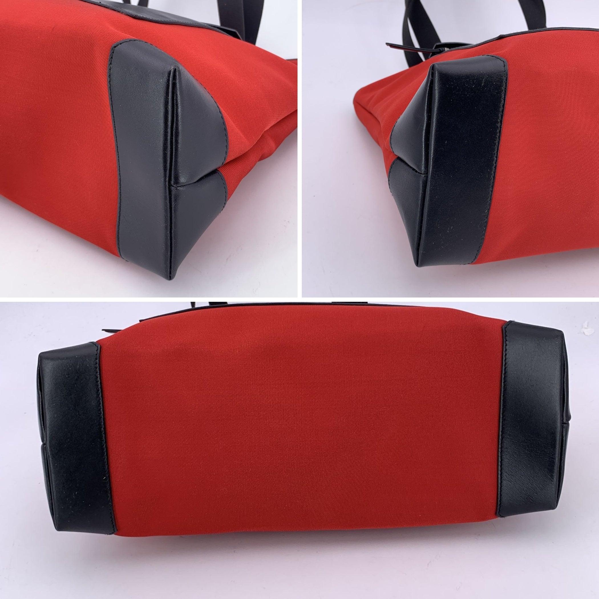 Gucci Red Canvas Nylon Black Leather Tote Shoulder Bag For Sale 1
