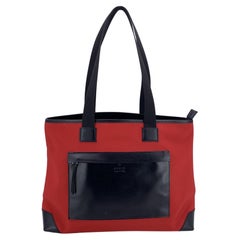 Gucci Red Canvas Nylon Black Leather Tote Shoulder Bag