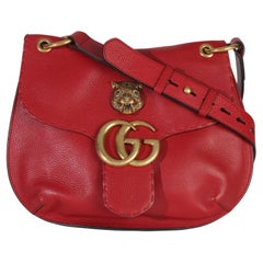 Gucci Red Cellarius Calfskin Feline GG Marmont Flap Shoulder Bag