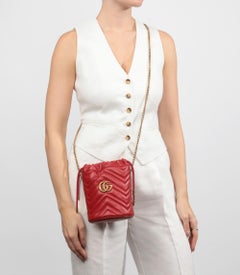Gucci Red Chevron Quilted Calfskin Leather GG Marmont Mini Bucket Bag
