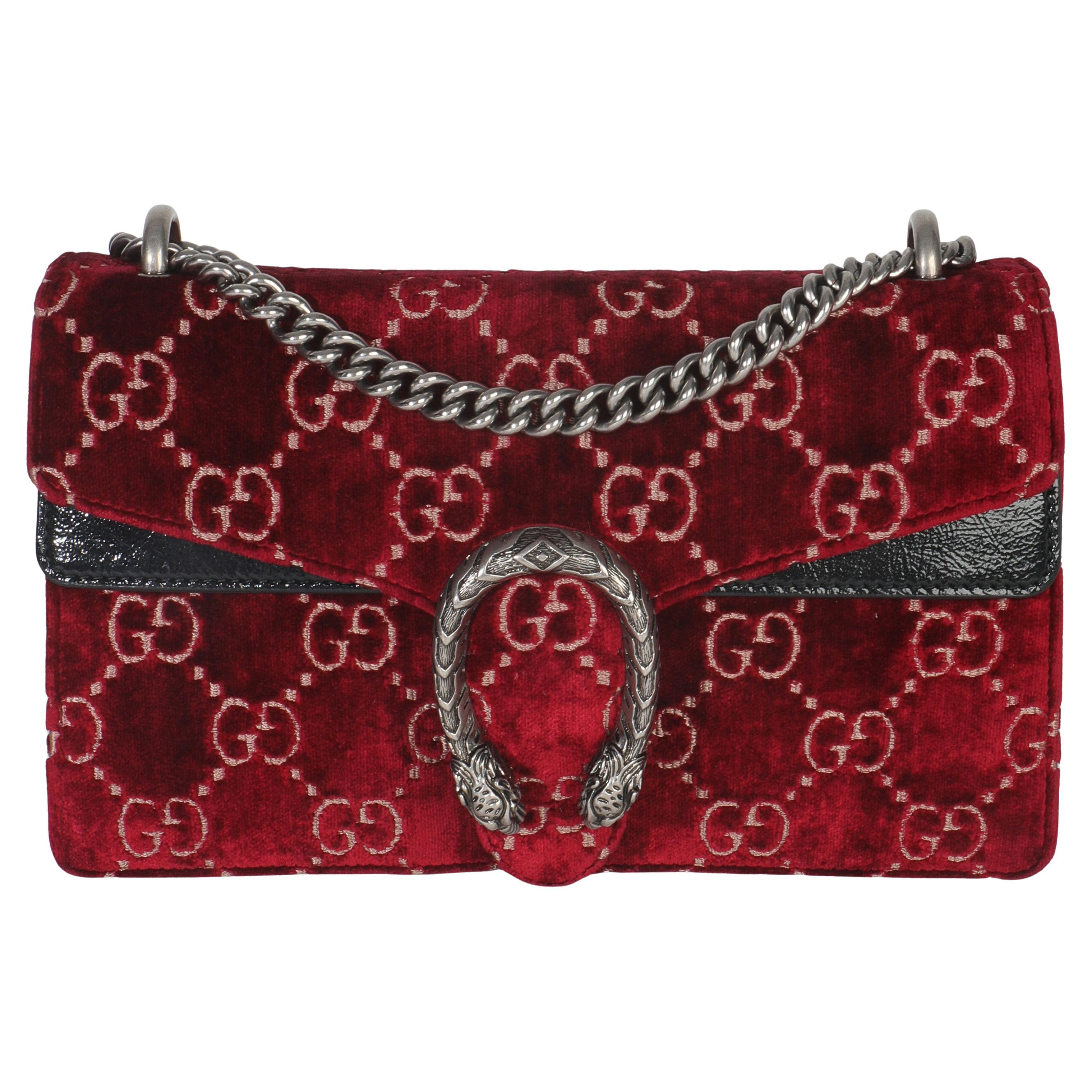Gucci Red Cipria GG Velvet Medium Dionysus Bag For Sale