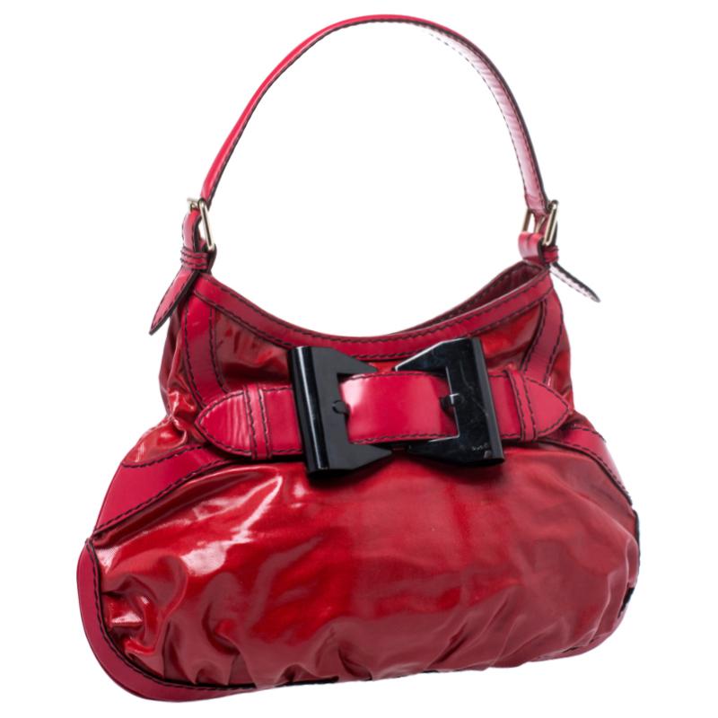 Gucci Red Coated Canvas and Leather Medium Queen Hobo In Good Condition In Dubai, Al Qouz 2