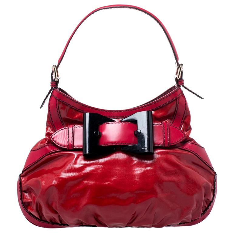 Gucci Red Coated Canvas and Leather Medium Queen Hobo at 1stDibs