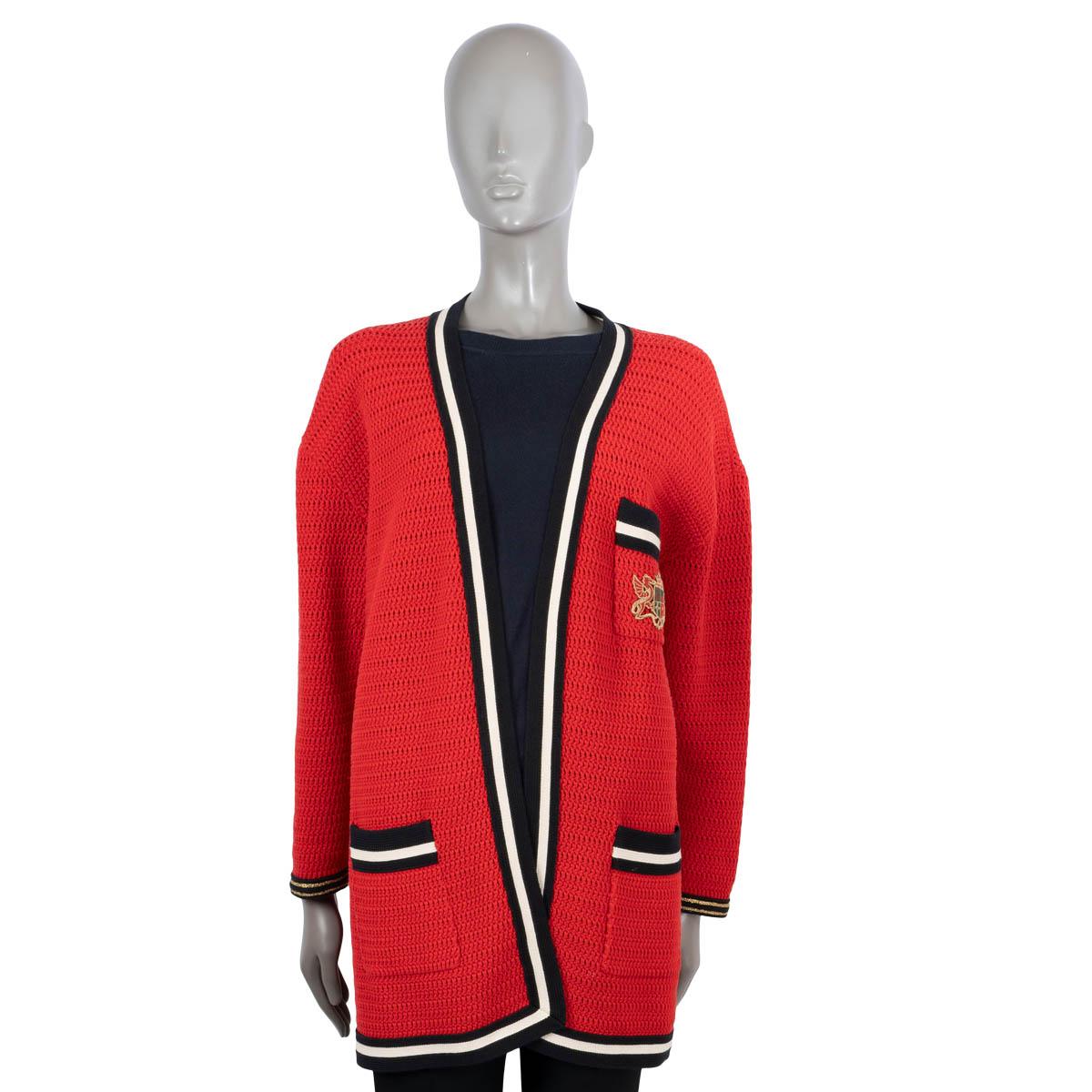 Red GUCCI red cotton 2018 CONTRAST TRIM CROCHET KNIT CARDIGAN Jacket M For Sale