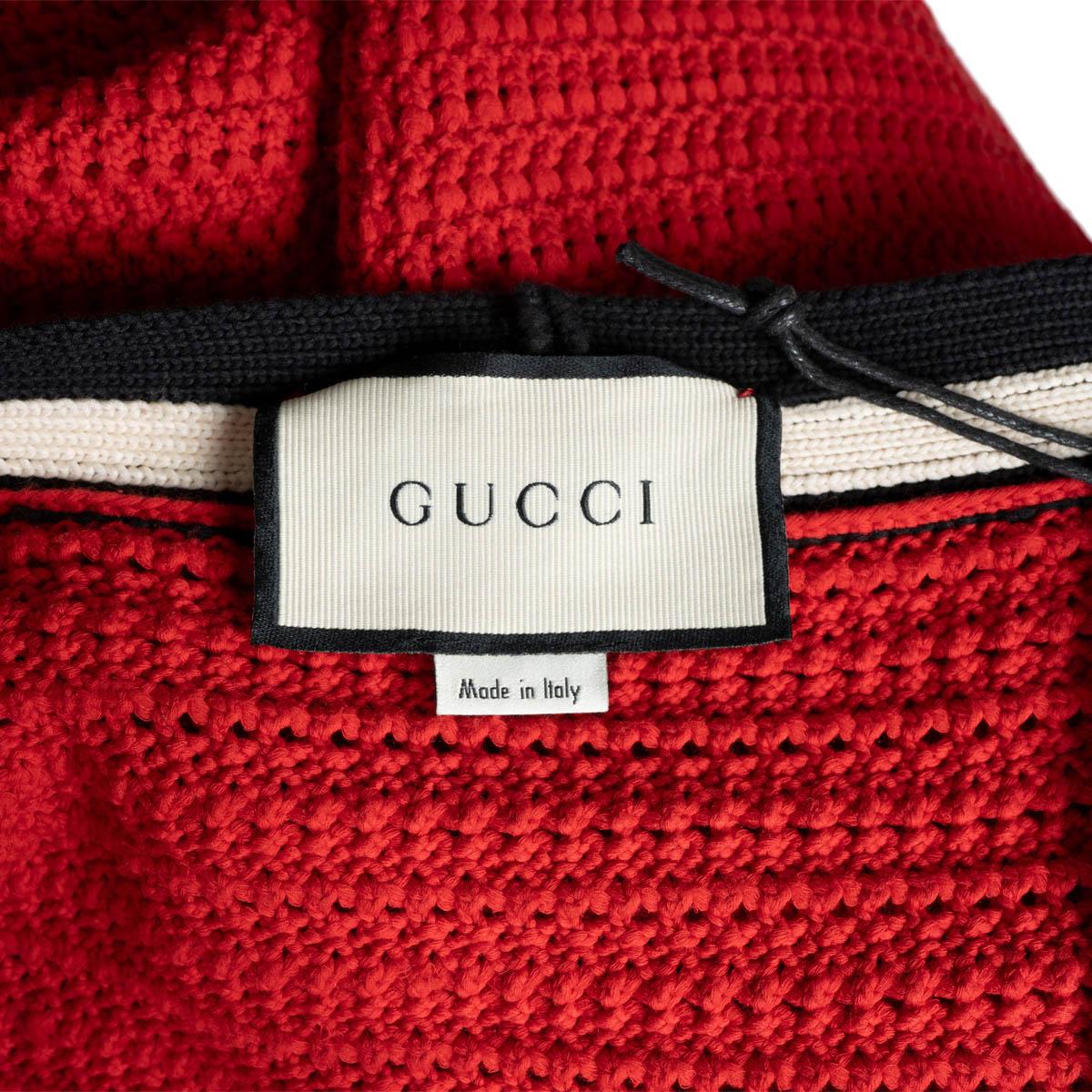 GUCCI red cotton 2018 CONTRAST TRIM CROCHET KNIT CARDIGAN Jacket M For Sale 4