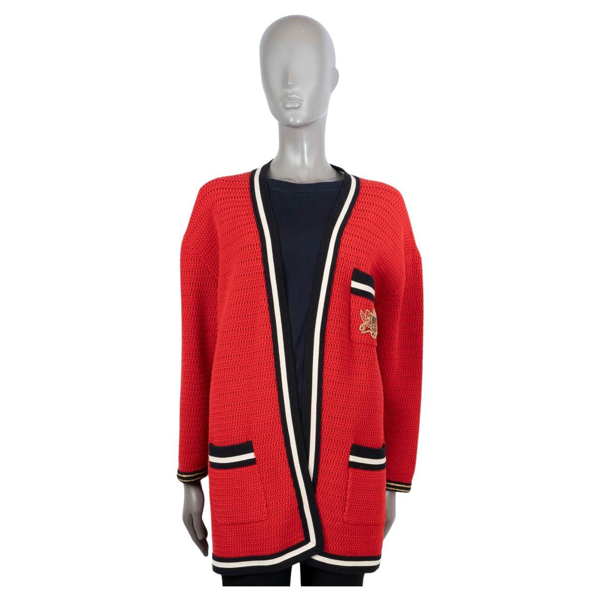 GUCCI red cotton 2018 CONTRAST TRIM CROCHET KNIT CARDIGAN Jacket M