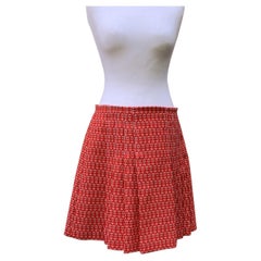 Gucci Red Cotton and Wool Floral Pattern Pleated Skirt Size 44 IT
