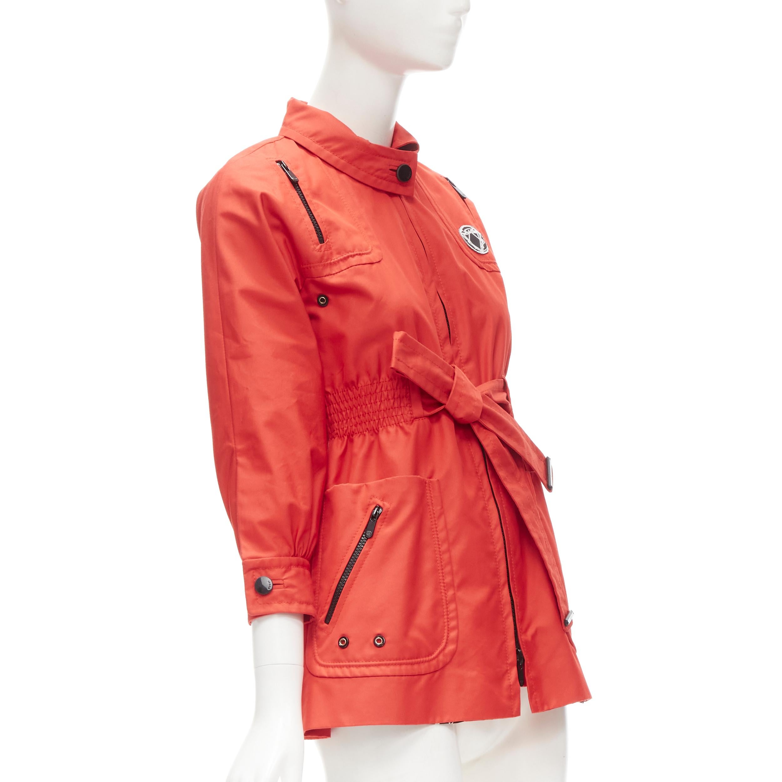GUCCI red cotton elasticised waist belted anorak parka jacket IT36 S In Excellent Condition For Sale In Hong Kong, NT