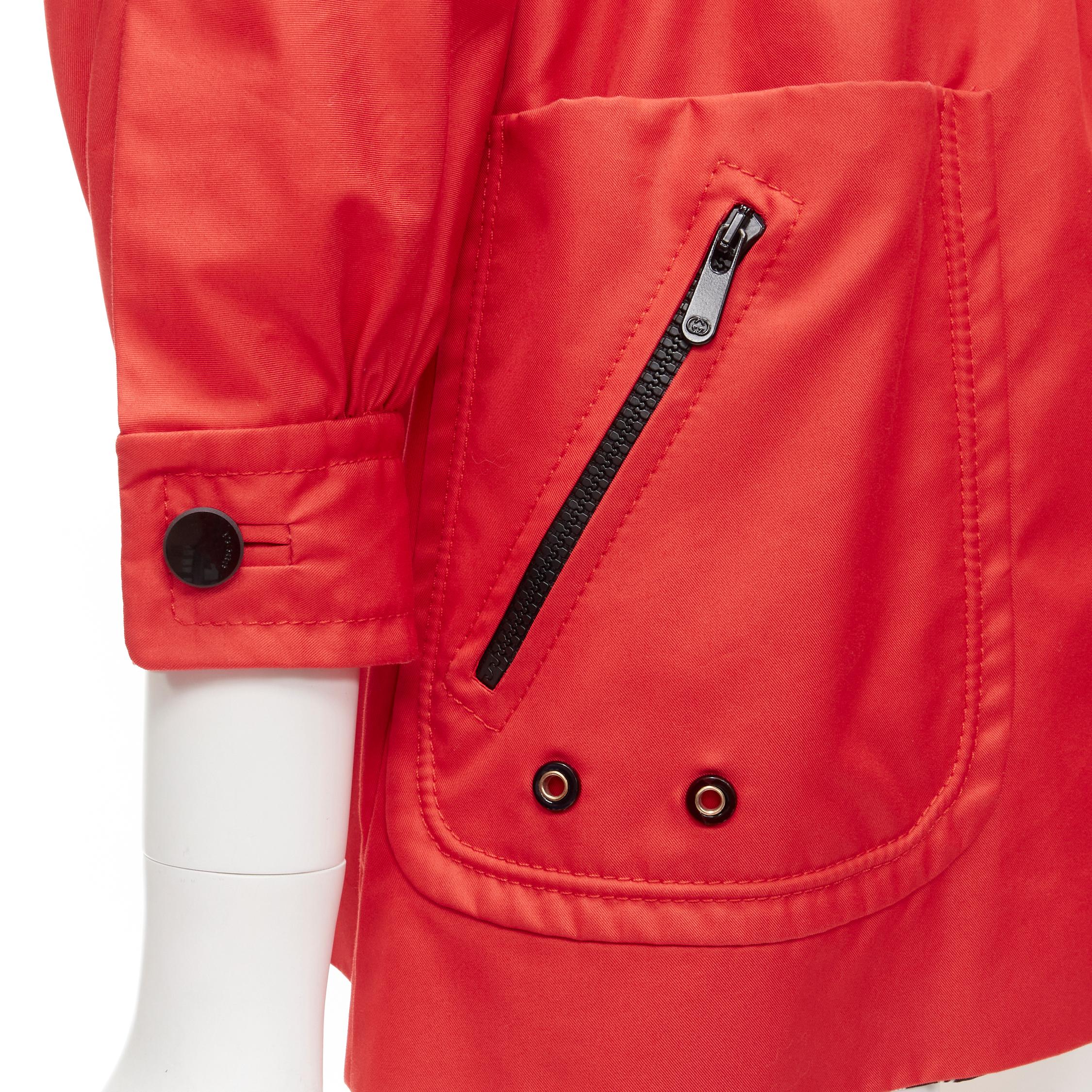 GUCCI red cotton elasticised waist belted anorak parka jacket IT36 S For Sale 3