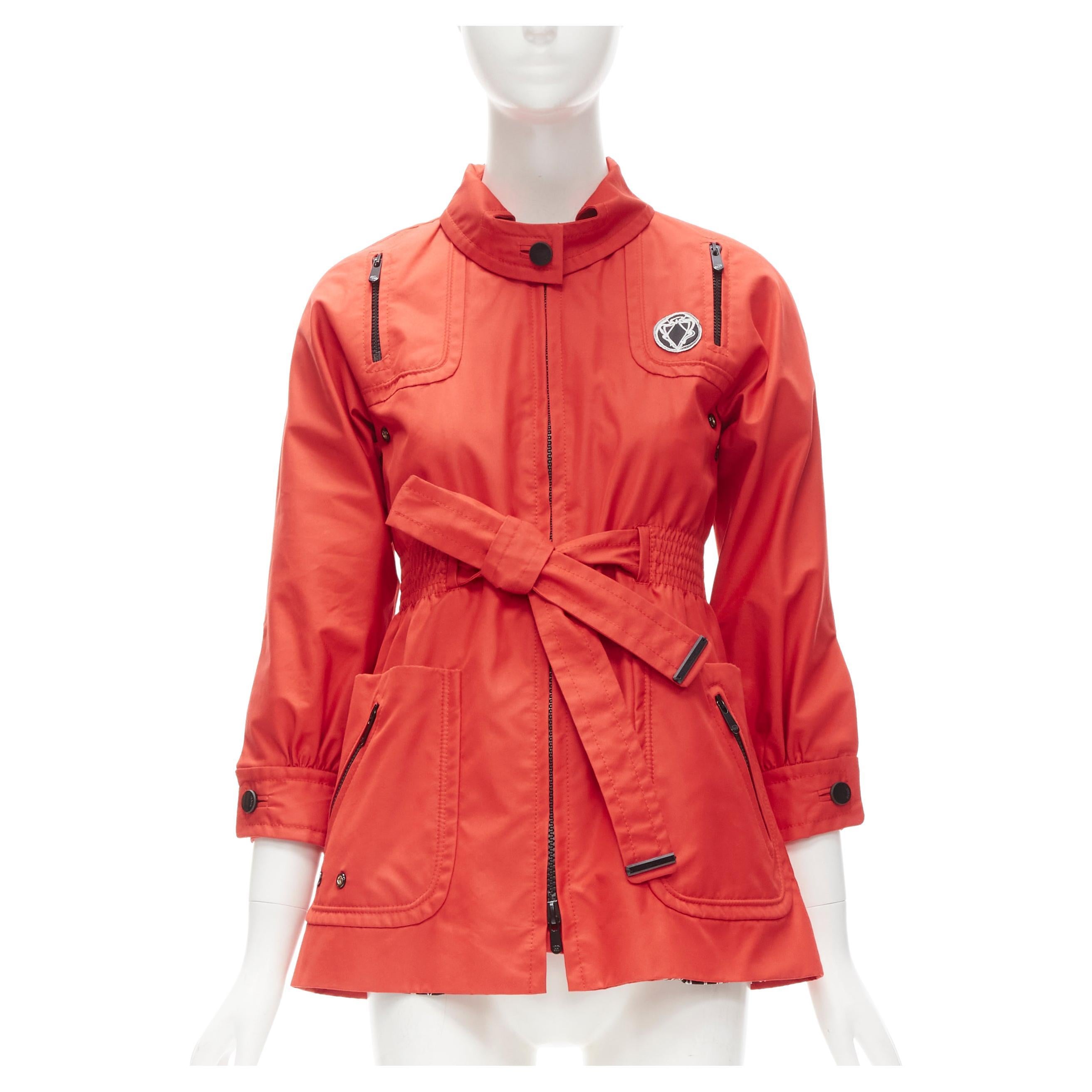 GUCCI red cotton elasticised waist belted anorak parka jacket IT36 S For Sale
