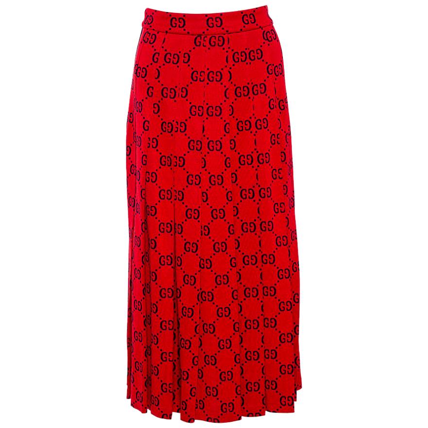 Gucci Red Cotton GG Jersey Web Skirt XS