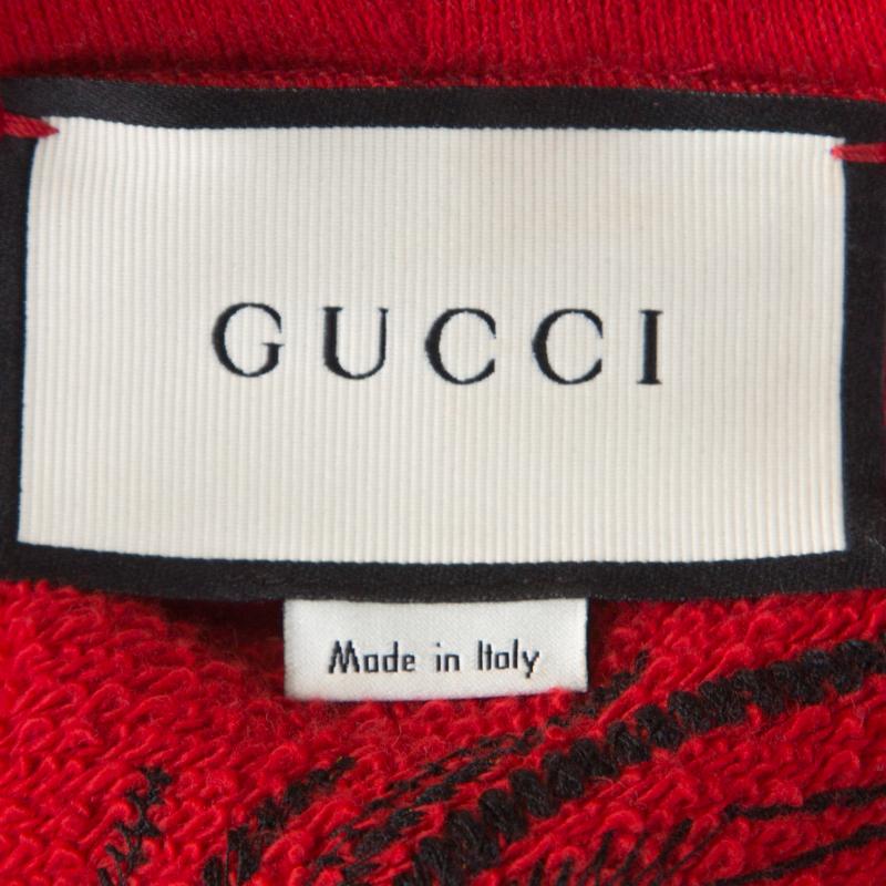 Men's Gucci Red Cotton Jersey Dragon Embroidered Hoodie L