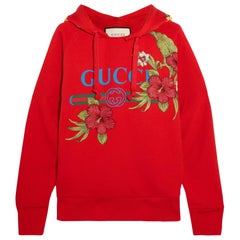 GUCCI red cotton OVERSIZED HIBISUCS FLOWER HODDIE Sweater M