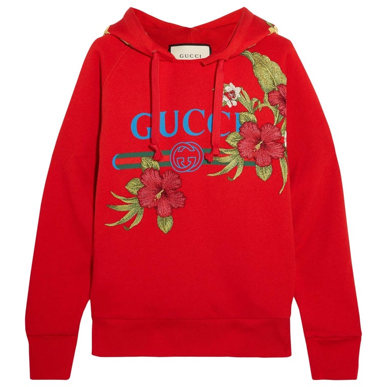 GUCCI red cotton OVERSIZED HIBISUCS FLOWER HODDIE Sweater M at 1stDibs