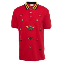 Rotes besticktes Polo-T-Shirt aus Baumwolle mit Pique-Insects von Gucci 3XL