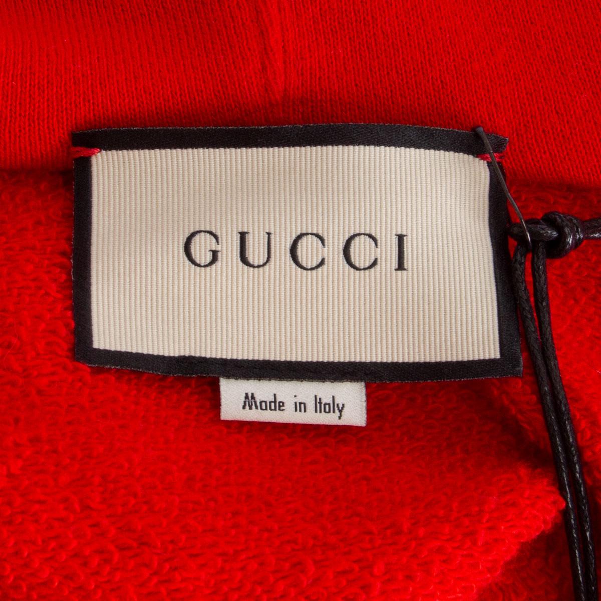 GUCCI red cotton RABBIT EMBROIDERED HOODED ZIP FRONT Cardigan Sweater S In Excellent Condition In Zürich, CH