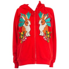 GUCCI rot Baumwolle RABBIT EMBROIDERED HOODED ZIP FRONT Strickjacke Pullover S