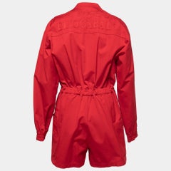 Gucci Red Cotton Web-Stripe Detail Jumpsuit M