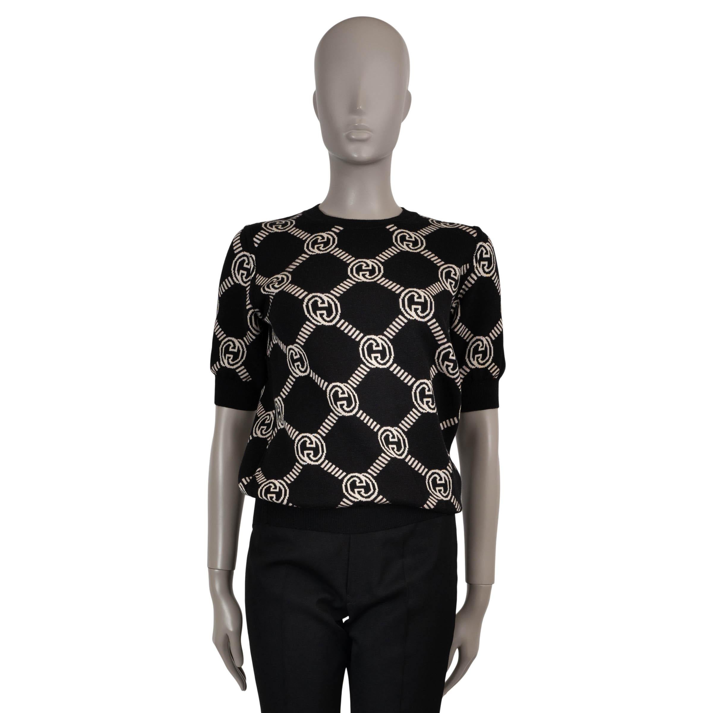 GUCCI red cream & black cream wool GG REVERSIBLE KNIT Shirt XS In Excellent Condition For Sale In Zürich, CH