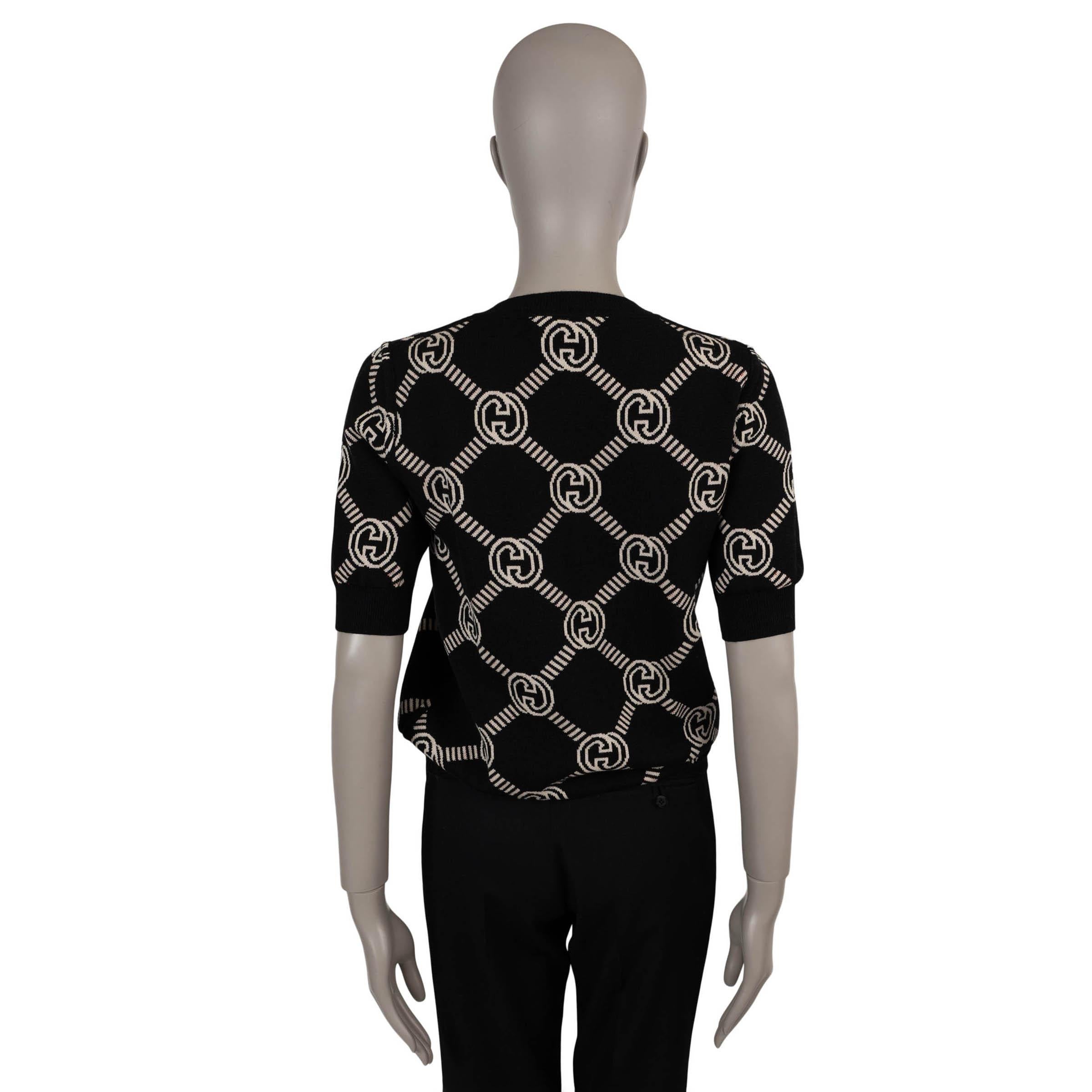 GUCCI red cream & black cream wool GG REVERSIBLE KNIT Shirt XS For Sale 1
