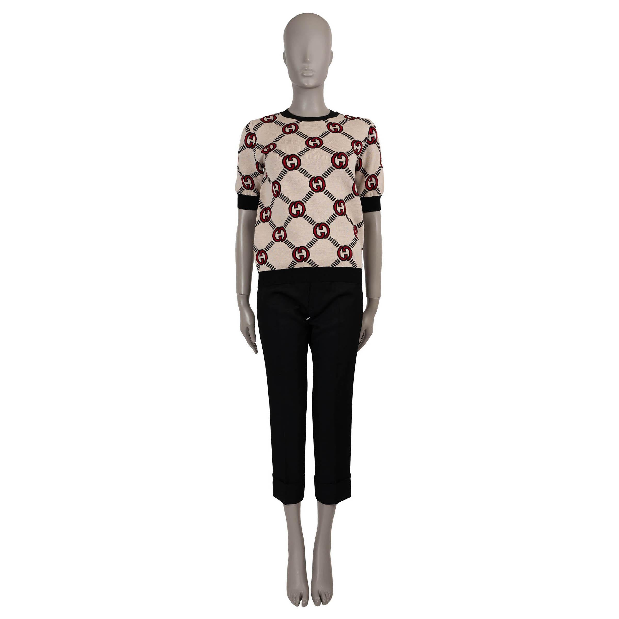 GUCCI red cream & black cream wool GG REVERSIBLE KNIT Shirt XS For Sale 2