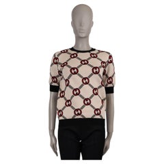GUCCI red cream & black cream wool GG REVERSIBLE KNIT Shirt XS