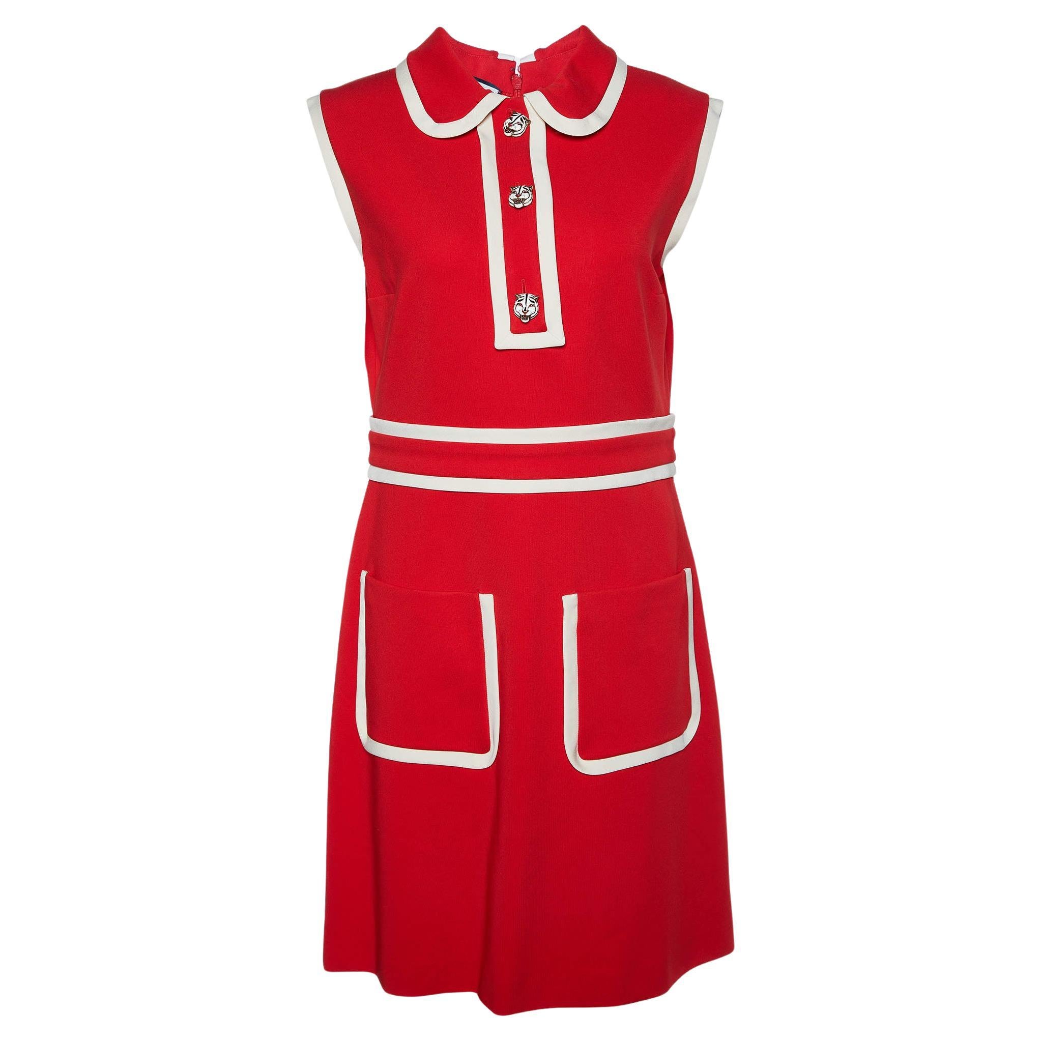 Gucci Red & Cream Jersey Sleeveless Midi Dress XL