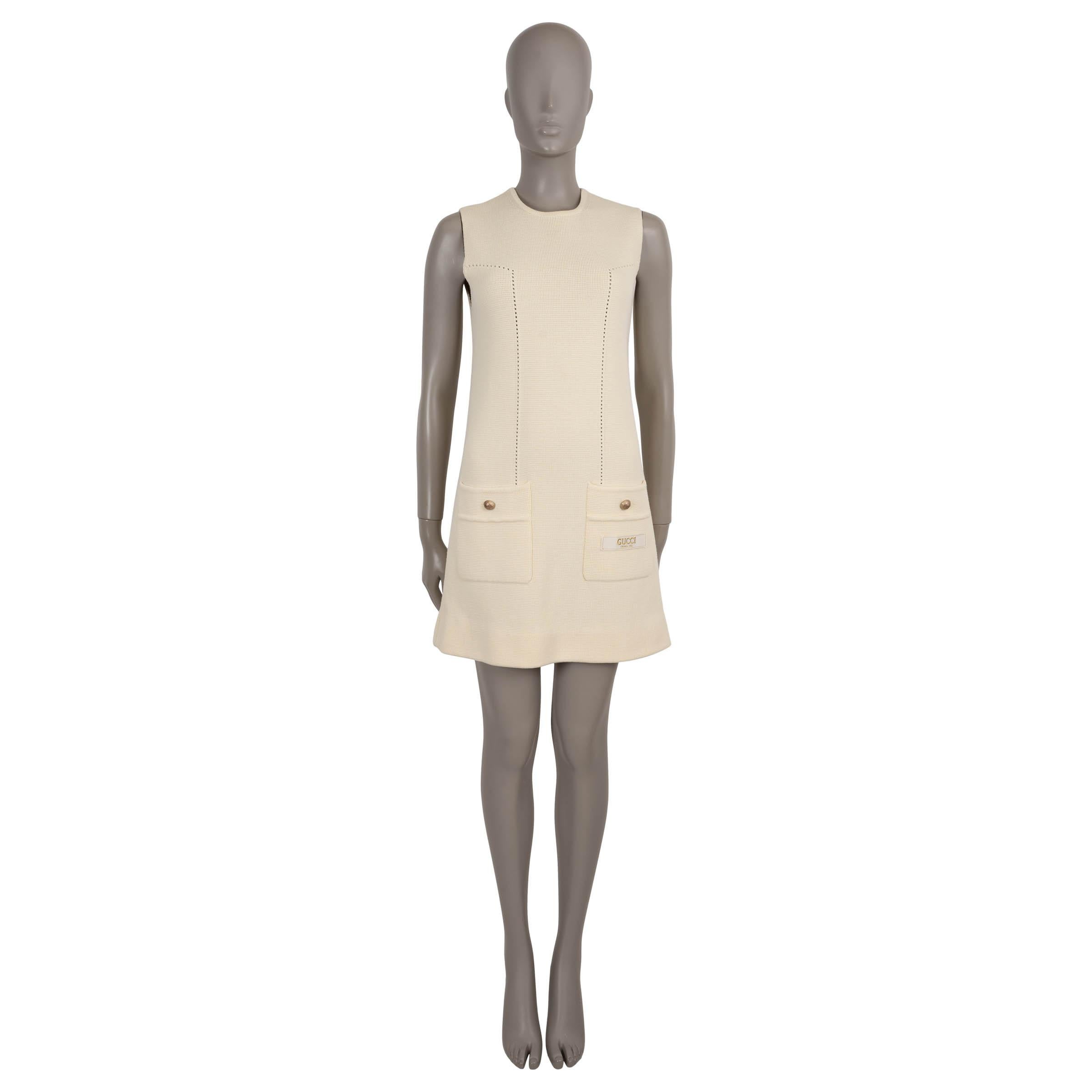 GUCCI red cream wool 2023 SLEEVELESS KNIT MINI Dress 38 XS In Excellent Condition For Sale In Zürich, CH