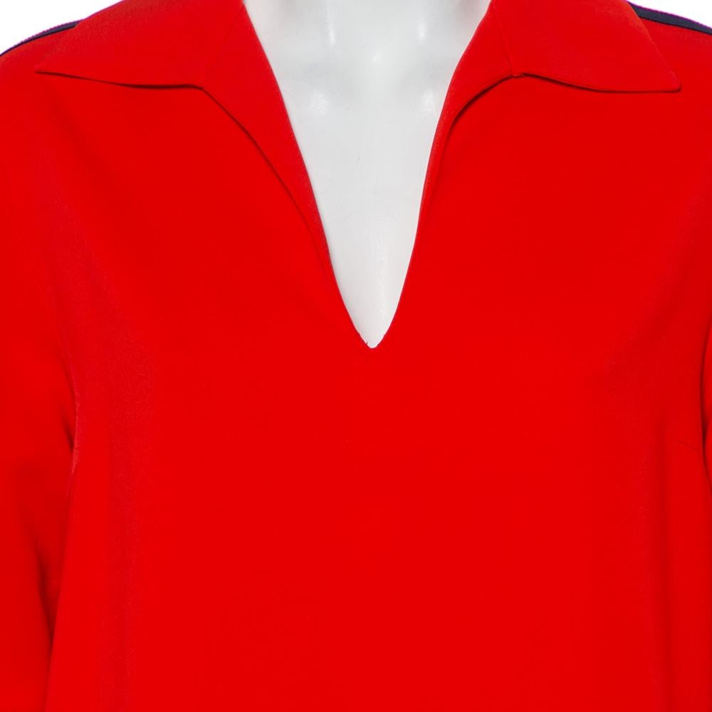 Women's Gucci Red Crepe Shoulder Strip Detail Collared Tunic S