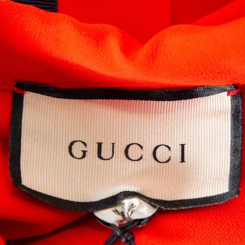 Gucci Red Crepe Shoulder Strip Detail Collared Tunic S 1